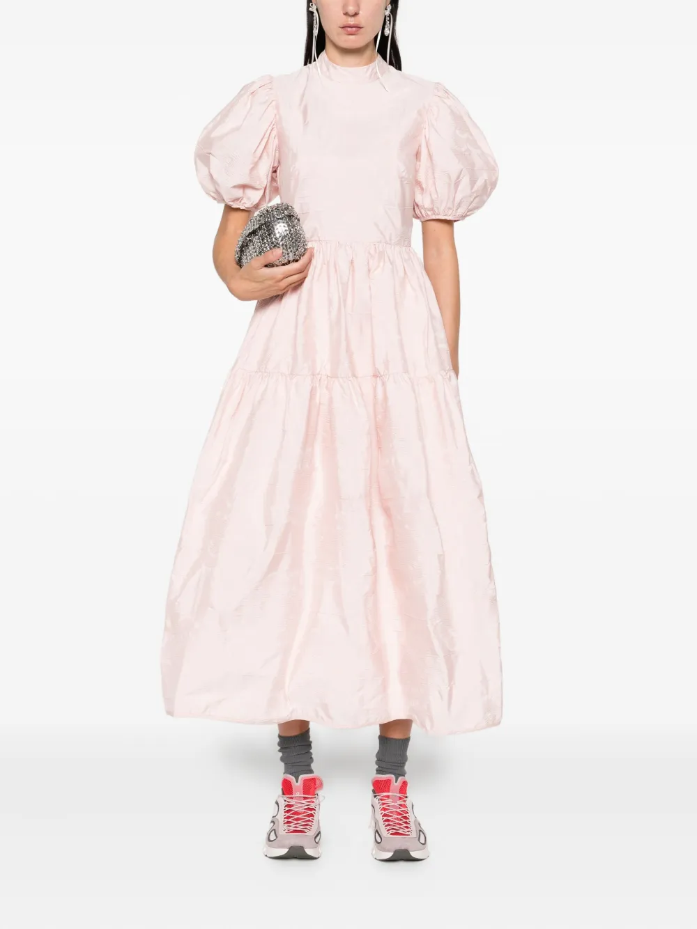 Cecilie Bahnsen puff-sleeve tiered midi dress Roze