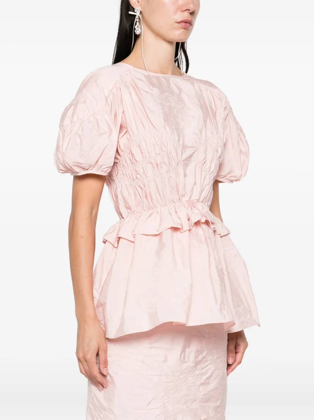 Cecilie Bahnsen puff-sleeve ruffled top Roze