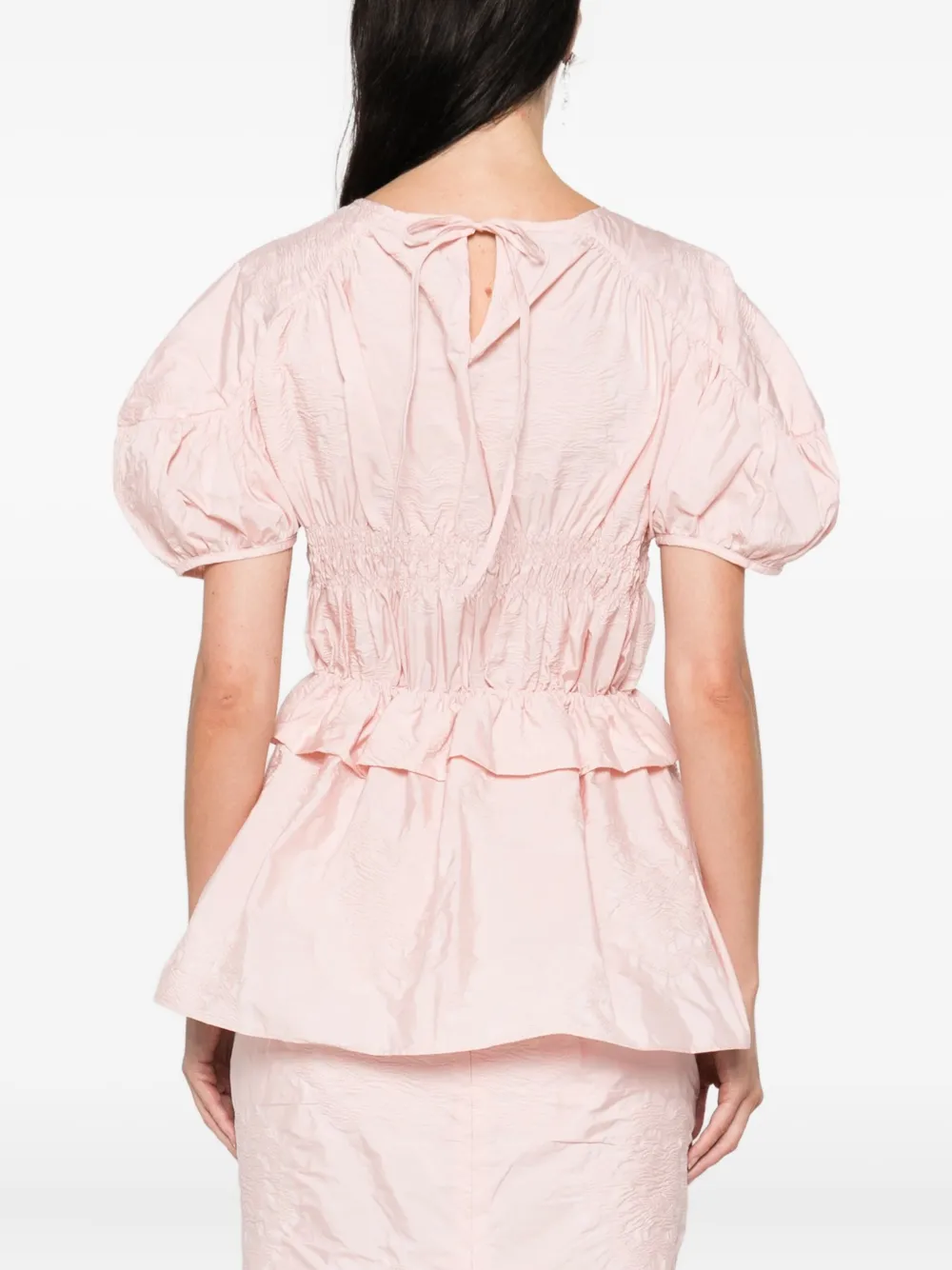 Cecilie Bahnsen puff-sleeve ruffled top Roze