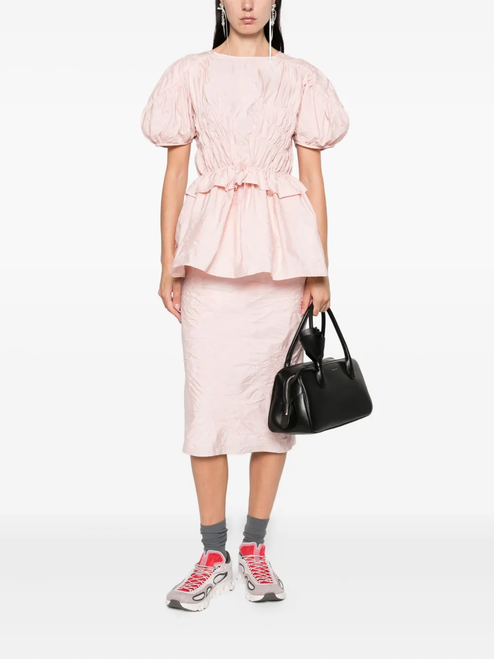Cecilie Bahnsen puff-sleeve ruffled top Roze