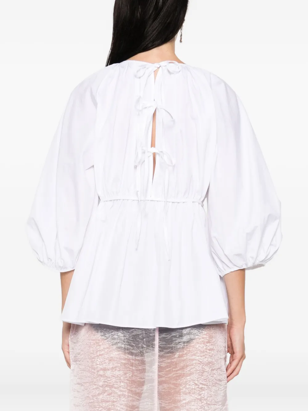 Cecilie Bahnsen gathered-waist puff-sleeve top Wit
