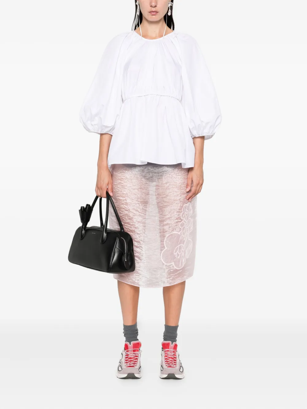 Cecilie Bahnsen gathered-waist puff-sleeve top Wit