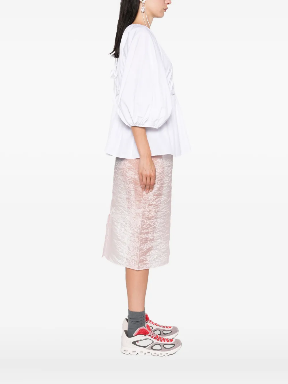 Cecilie Bahnsen gathered-waist puff-sleeve top Wit