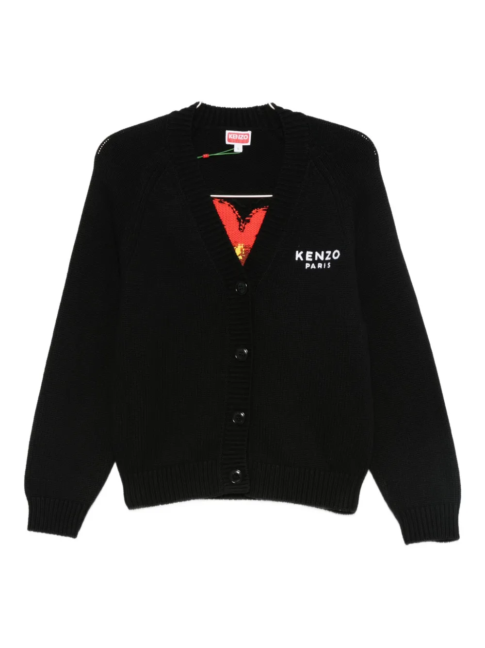 Kenzo Boke Flower Logo-embroidered Button Cardigan In Black