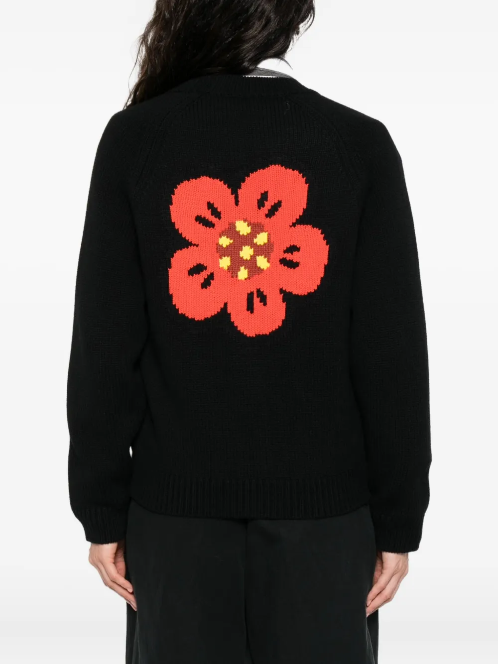 Kenzo Boke Flower Logo-embroidered Button Cardigan In Black