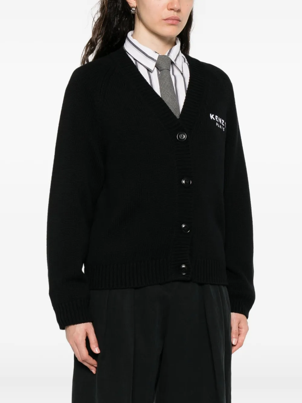 Kenzo Boke Flower Logo-embroidered Button Cardigan In Black