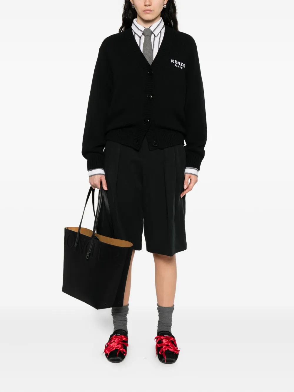 Kenzo Boke Flower Logo-embroidered Button Cardigan In Black