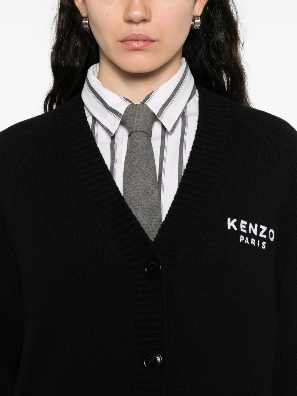 Kenzo Boke Flower Logo-embroidered Button Cardigan In Black