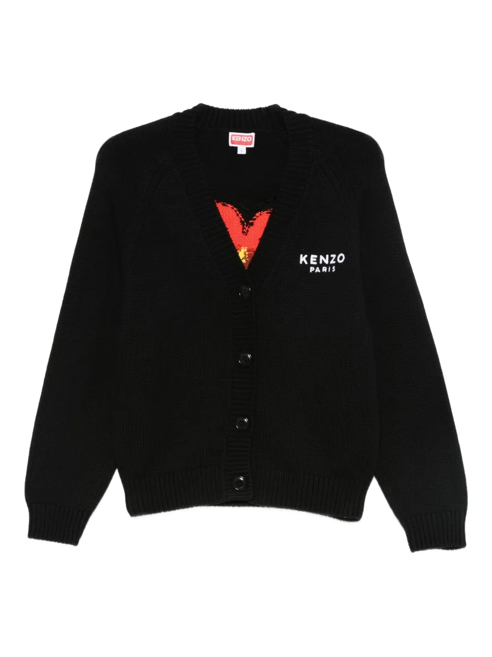 Kenzo Boke Flower logo-embroidered button cardigan Zwart