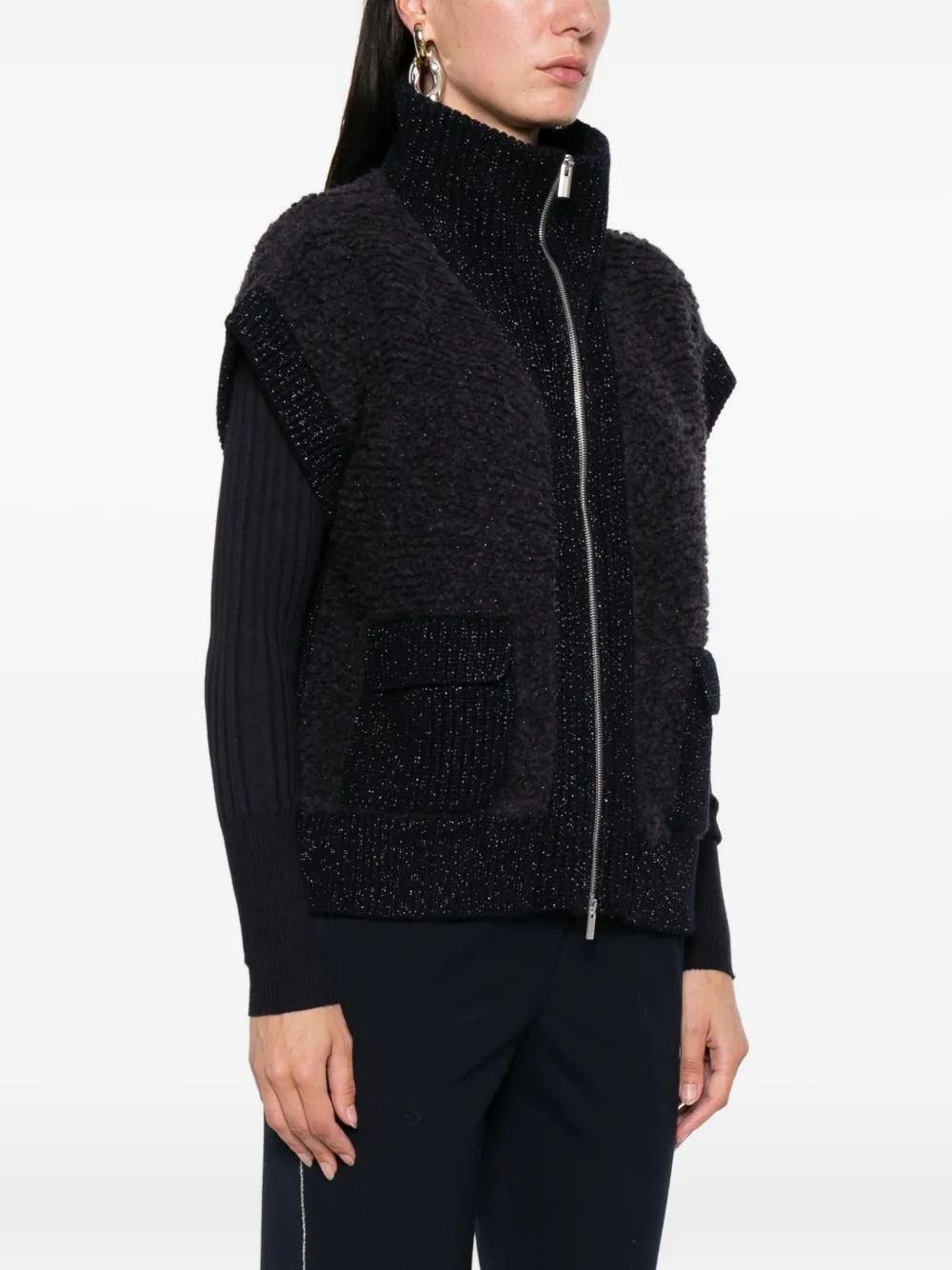 Peserico zip-front pocket cardigan Blauw
