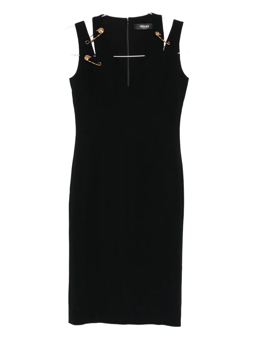 Versace Safety-pin Detail Midi Dress In Black