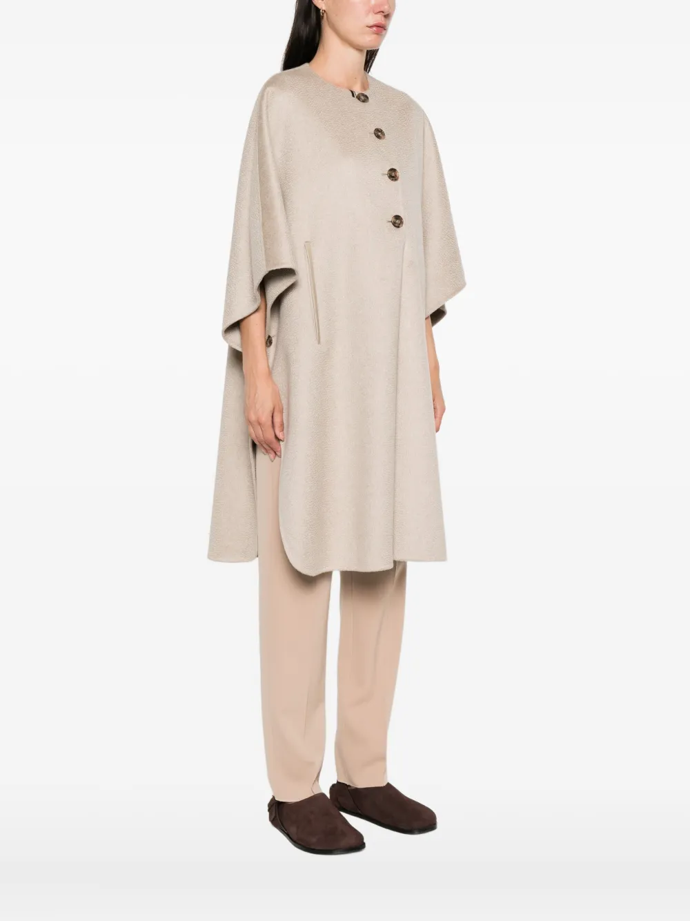 Max Mara button-fastening cashmere cape coat Beige