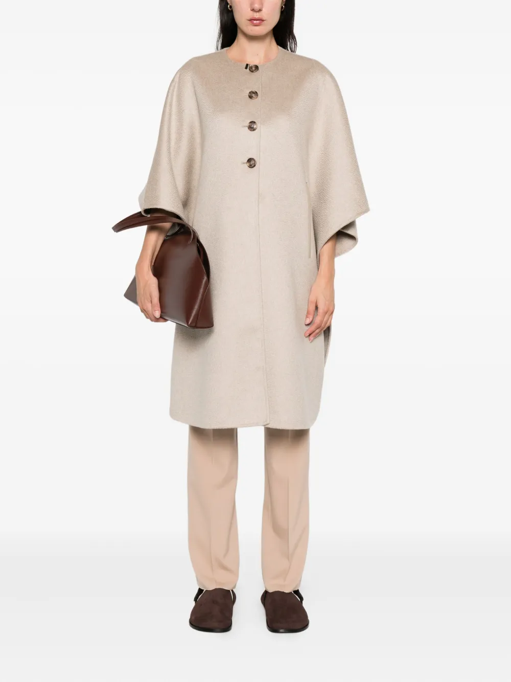 Max Mara button-fastening cashmere cape coat Beige