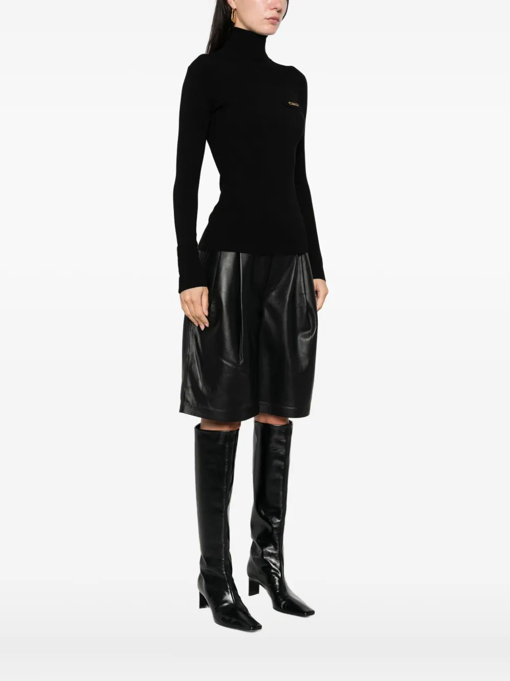 Elisabetta Franchi Ribbed Turtleneck Embellished Sweater In Black