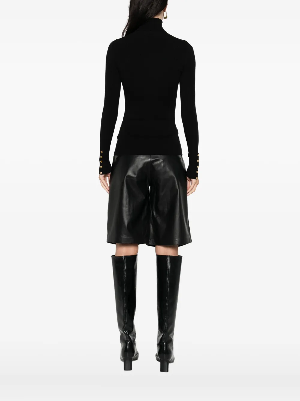 Elisabetta Franchi Ribbed Turtleneck Embellished Sweater In Black