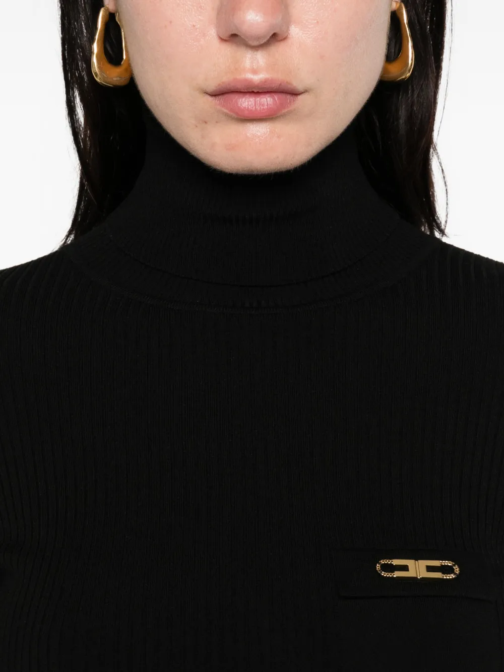 Elisabetta Franchi ribbed turtleneck embellished sweater Zwart