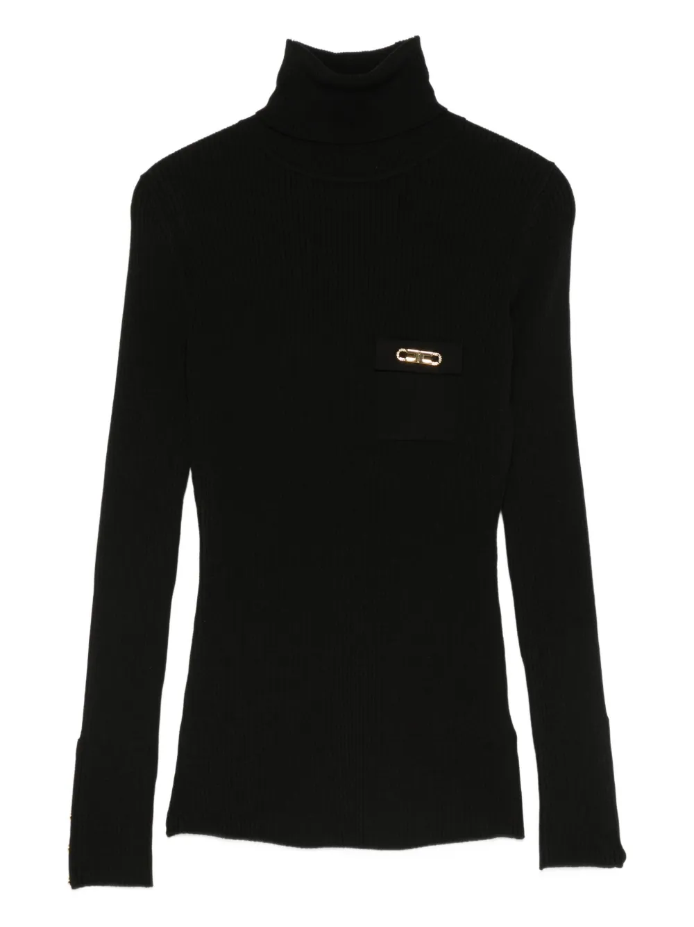 Elisabetta Franchi Ribbed Turtleneck Embellished Sweater In Black
