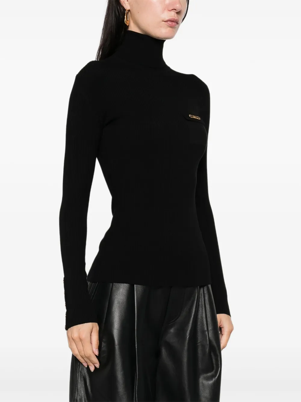 Elisabetta Franchi ribbed turtleneck embellished sweater Zwart