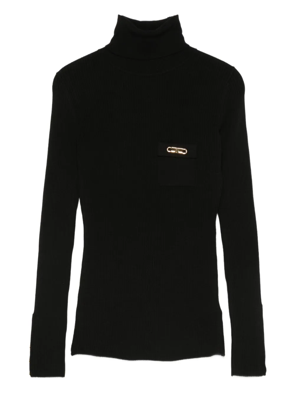Elisabetta Franchi ribbed turtleneck embellished sweater Zwart