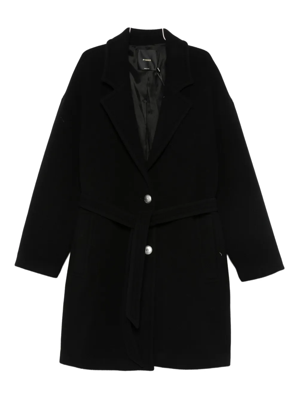 Pinko Belted Button-fastening Coat In Black