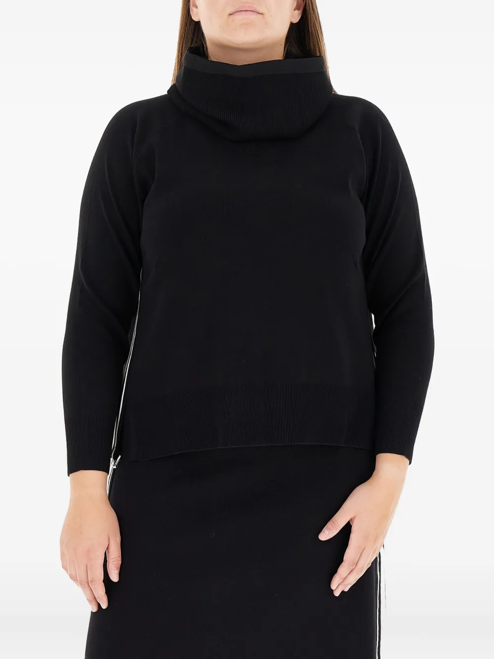 ELENA MIRO` cowl-neck side-stripe sweater | Black | Image 1