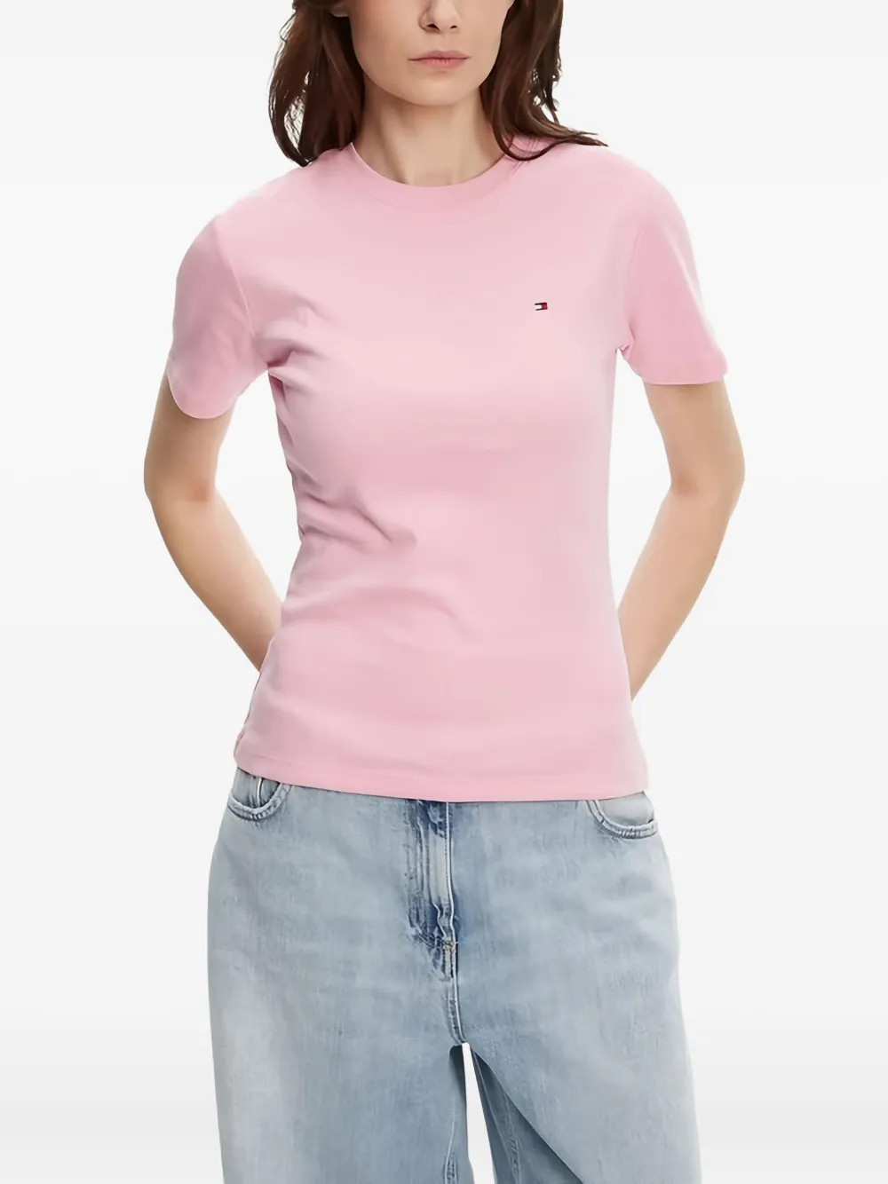 Tommy Hilfiger Embroidered-logo Cotton T-shirt In Pink