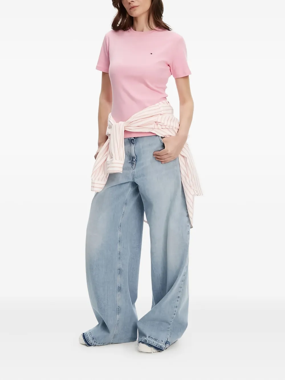 Tommy Hilfiger Embroidered-logo Cotton T-shirt In Pink