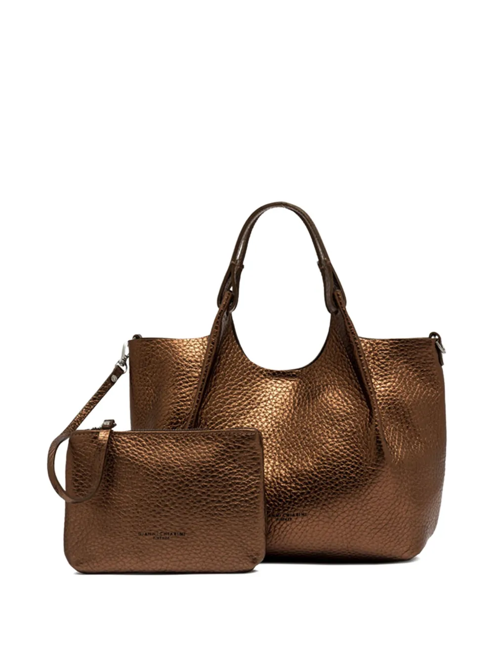GIANNI CHIARINI Dua metallic-effect leather tote bag Bruin