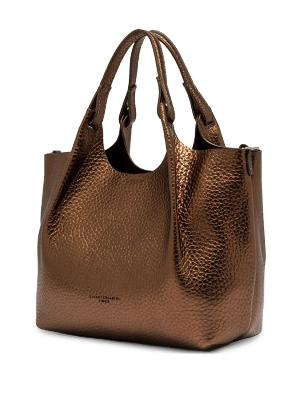 GIANNI CHIARINI Dua metallic-effect leather tote bag Bruin