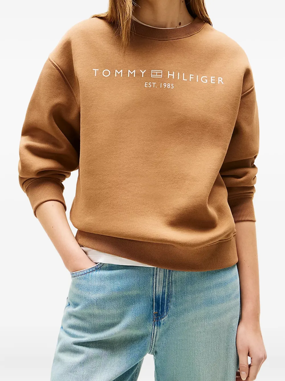 Tommy Hilfiger Sweater met logoprint Bruin