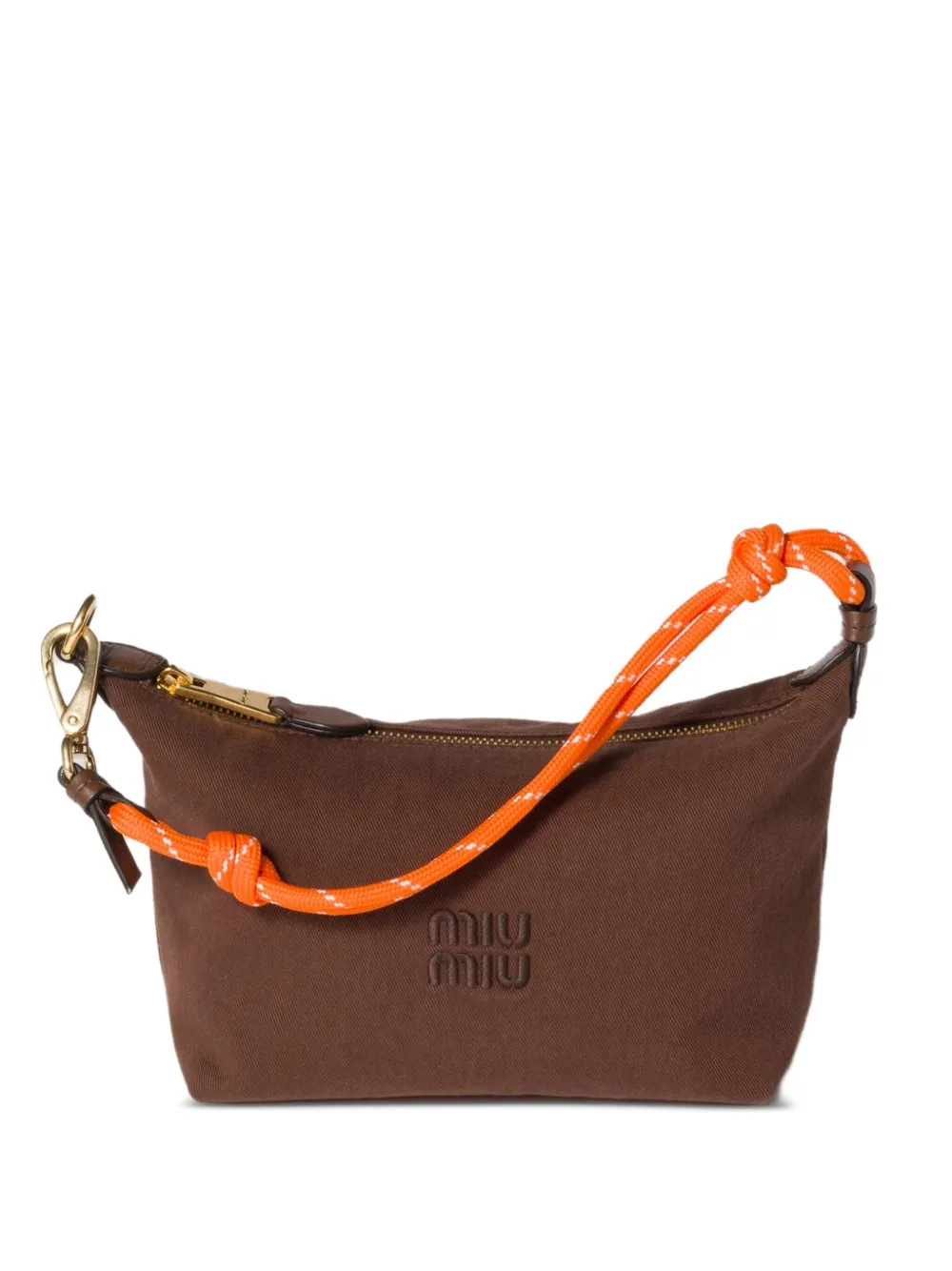 Miu Miu Mini Gabardine Logo Zip Bag In Brown