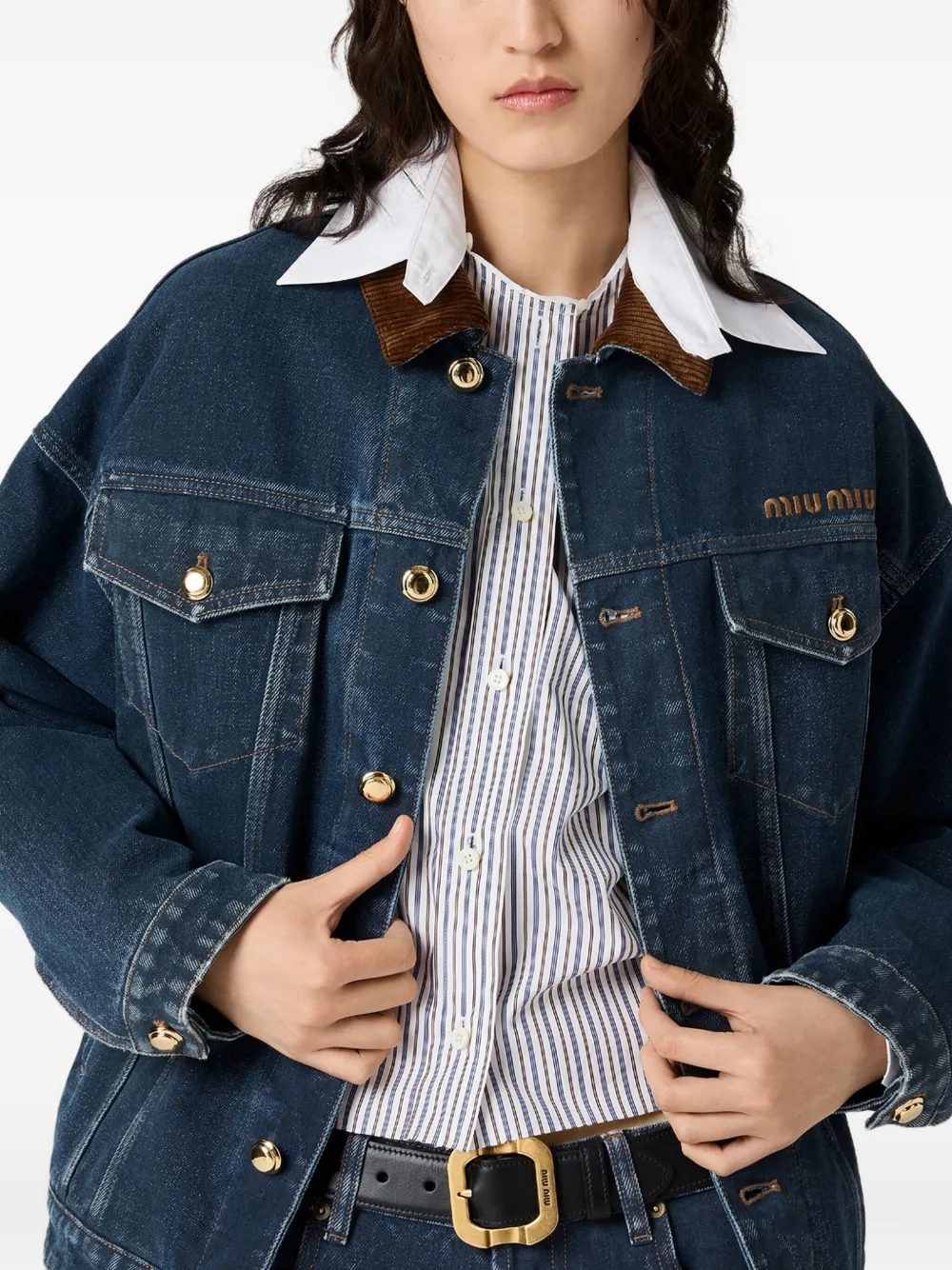 Miu Miu Velvet-collar Denim Jacket In Blue
