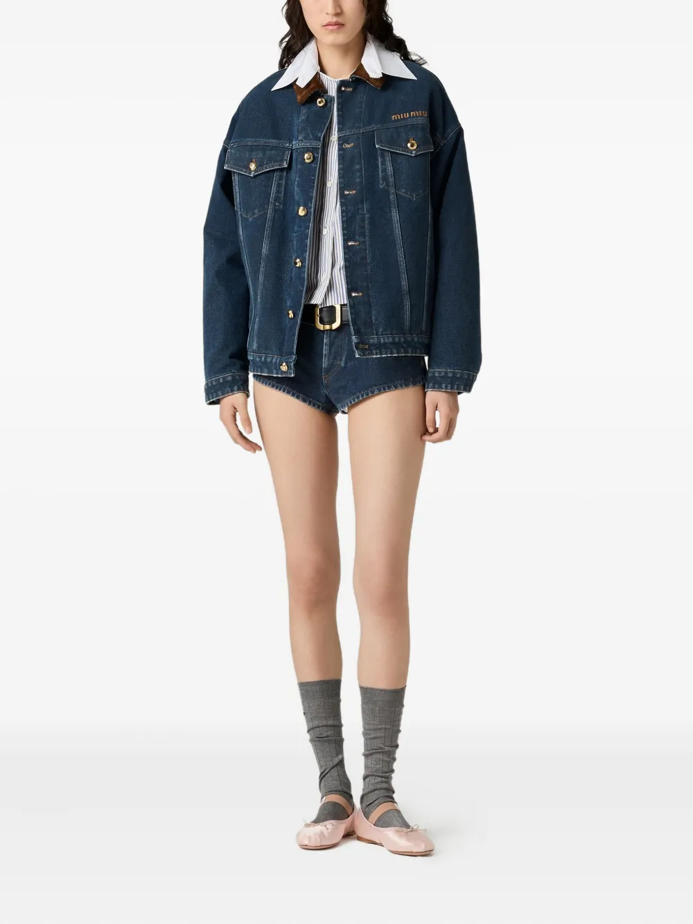 Miu Miu Velvet-collar Denim Jacket In Blue