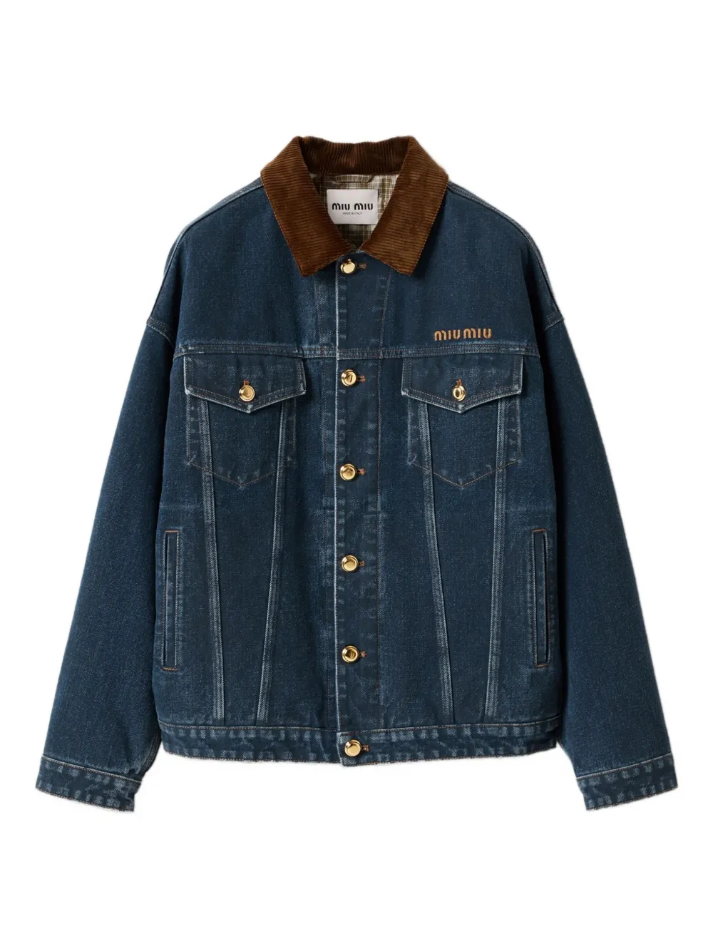 Miu Miu Velvet-collar Denim Jacket In Blue