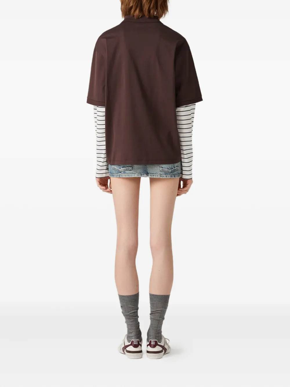 Miu Poloshirt met gestreepte mouwen Bruin