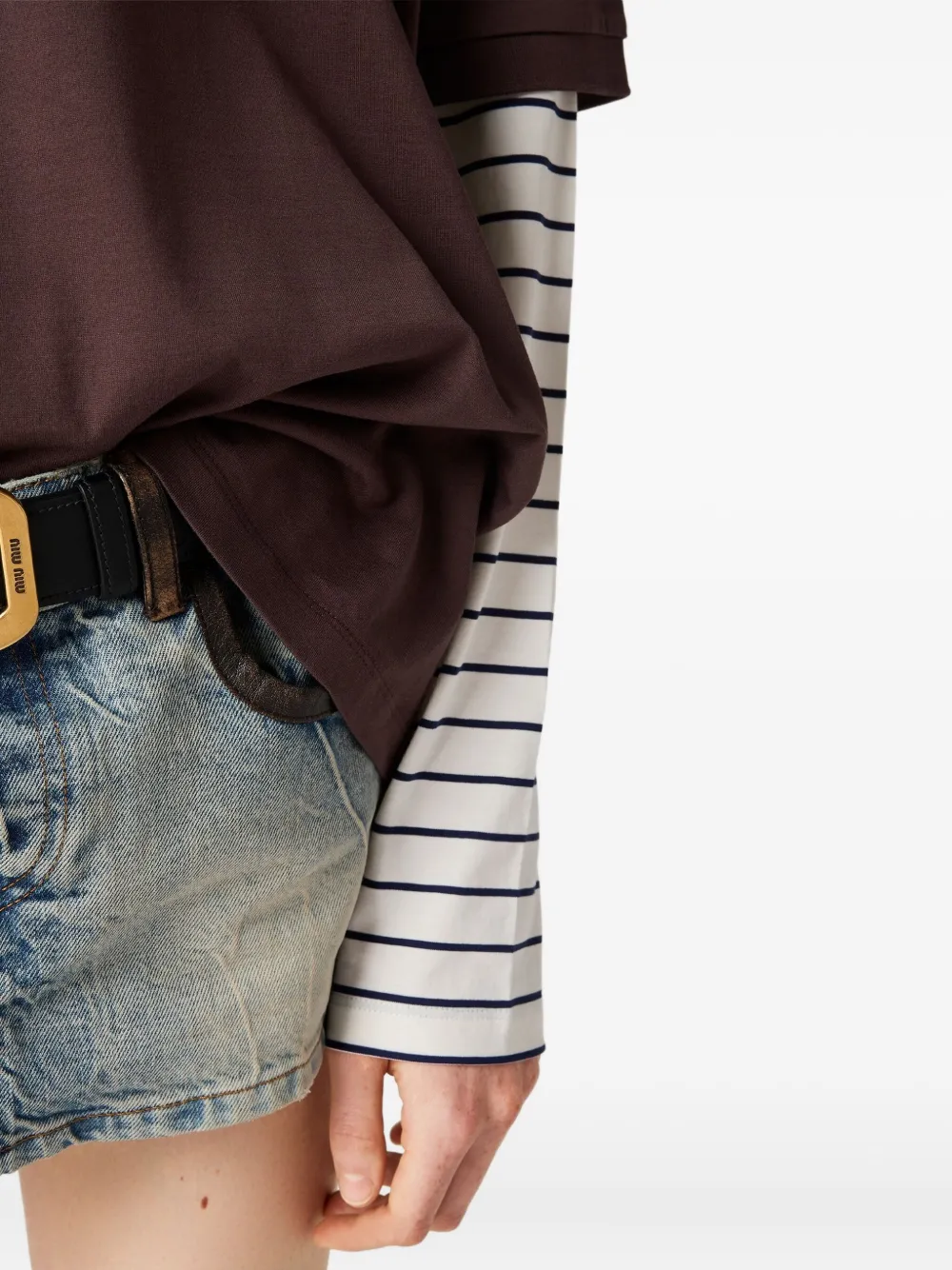 Miu Poloshirt met gestreepte mouwen Bruin