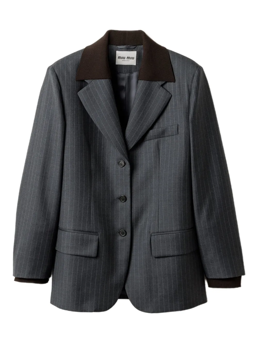 Miu Miu Pinstripe Lapel Jacket In Black