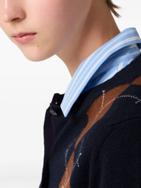Miu Miu Argyle intarsia-knit Cardigan | Blue | FARFETCH