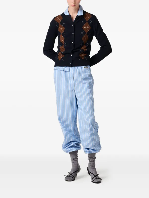 Miu Miu アーガイルインターシャ カーディガン | ブルー | FARFETCH JP