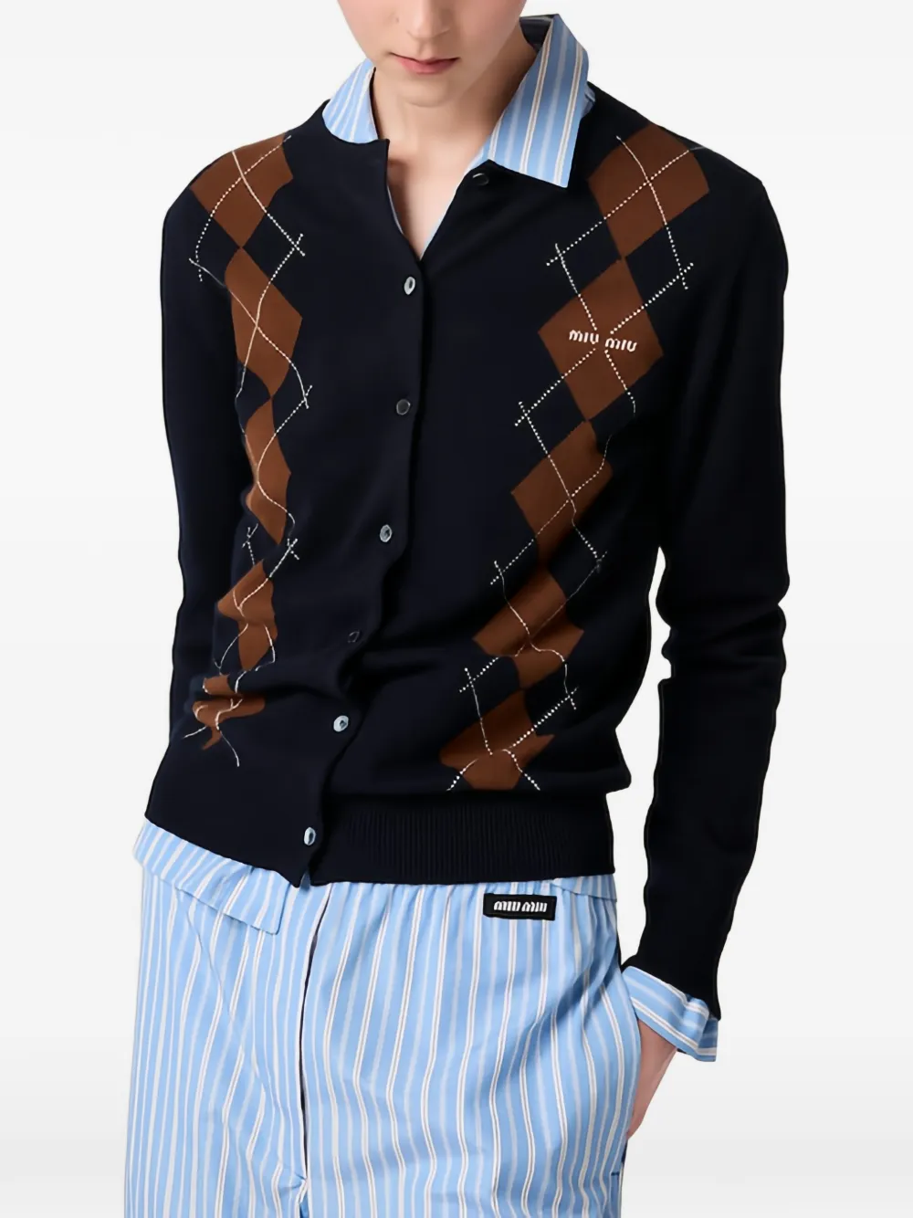 Miu Miu Cardigan in maglia a rombi - Blu