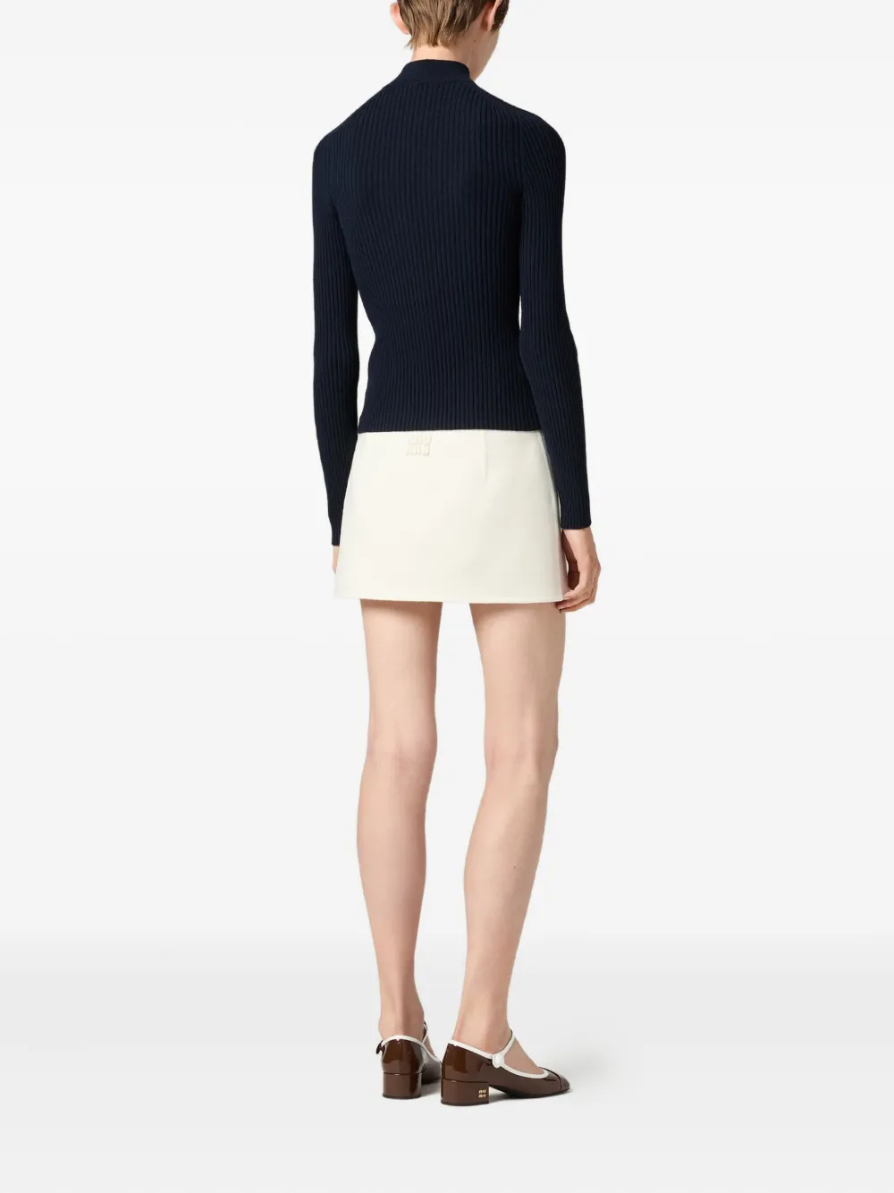 Miu Miu Cashmere And Leather Zipper Cardigan In Blue