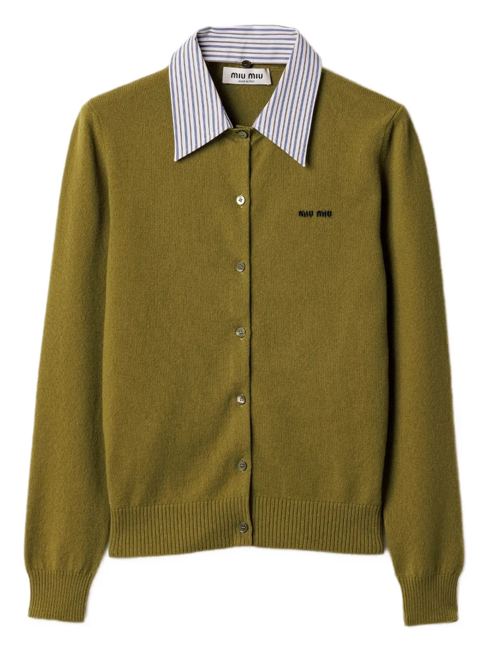 Miu Miu Detachable-collar Cashmere Cardigan In Green