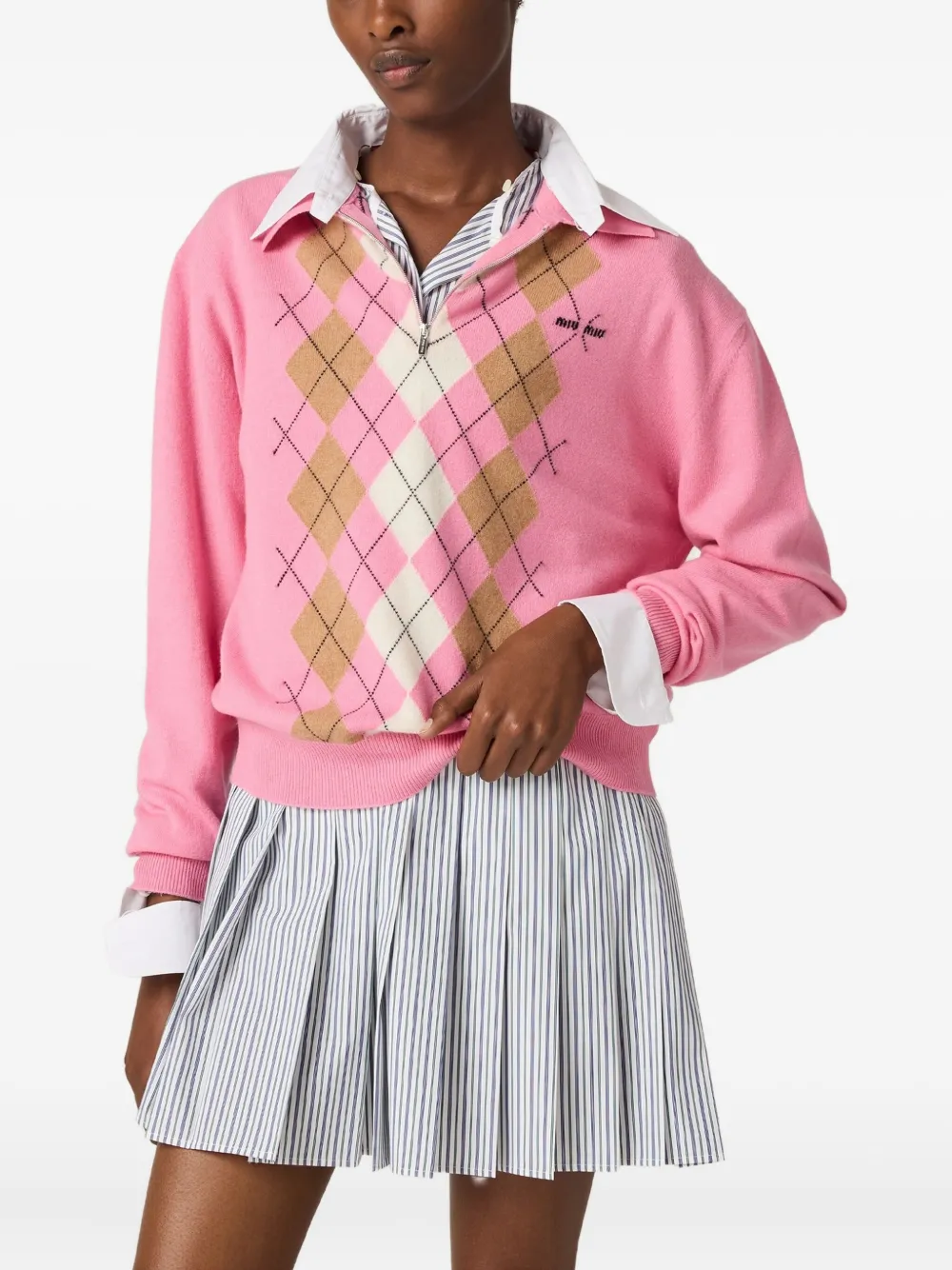 Miu Miu argyle intarsia-knit half-zip sweater | Knitted Sweaters | Image 2