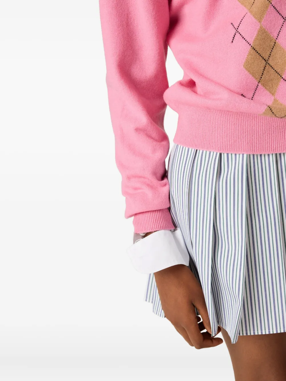 Miu Intarsia trui met halve rits en argyle patroon Roze