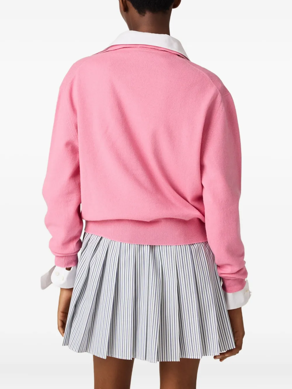 Miu Intarsia trui met halve rits en argyle patroon Roze