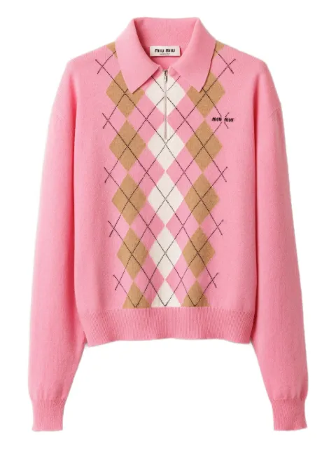 Miu Miu argyle intarsia-knit half-zip sweater