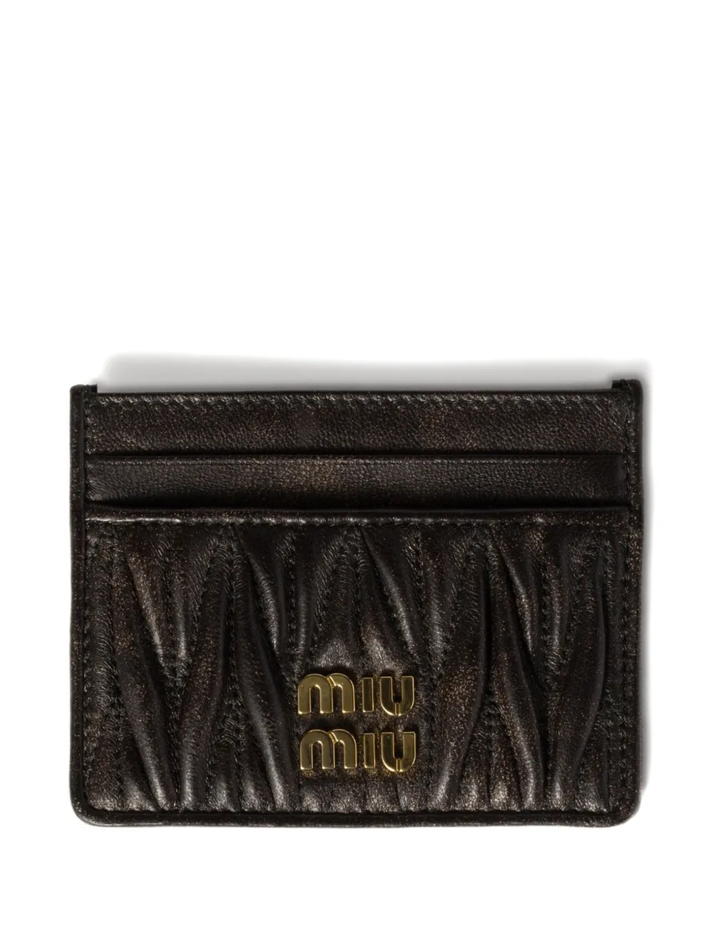 Miu Miu Matelassé Leather Card Holder In Brown