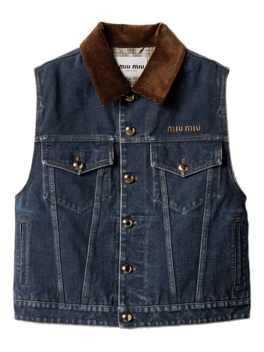 Miu Denim spencer met ribfluwelen kraag Blauw