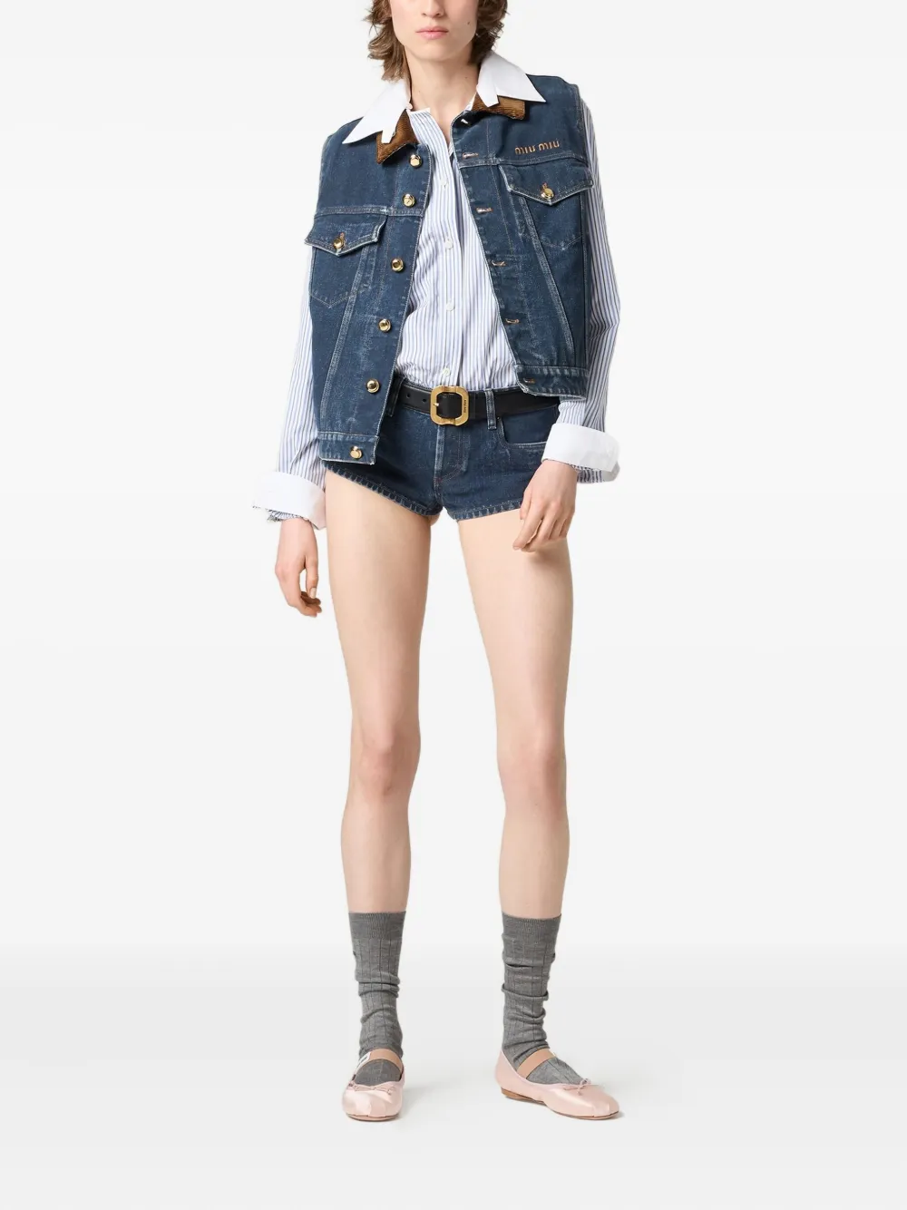 Miu Denim spencer met ribfluwelen kraag Blauw