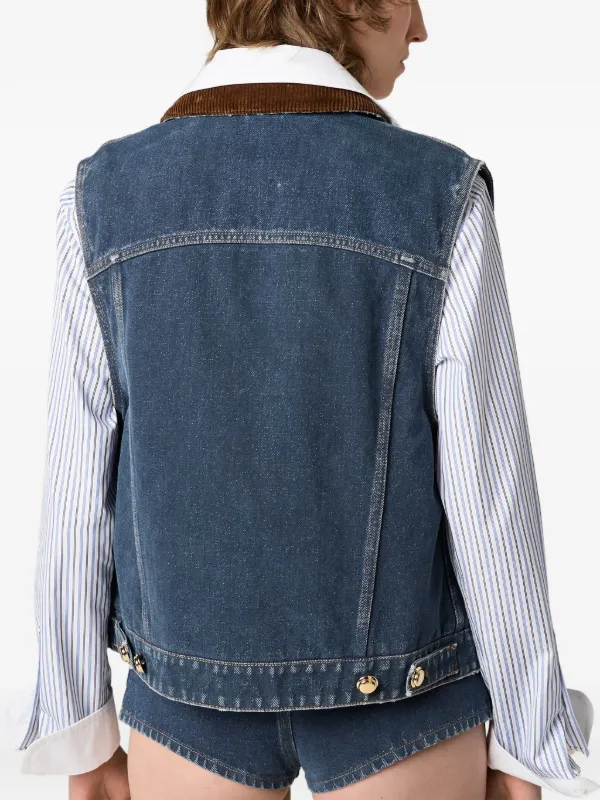 Miu Miu corduroy-collar Denim Vest | Blue | FARFETCH
